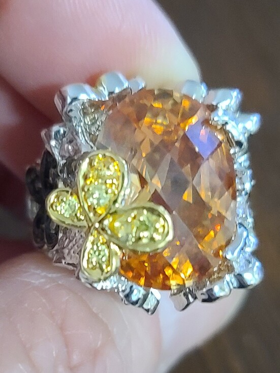 Jewelry - Huge Citrine Set In Chunky 925 Setting Butterfly Cocktail Ring, Size 6